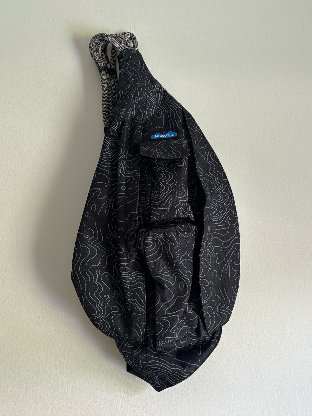 Kavu Black Topo Pattern Sling Pack with Blue Logo